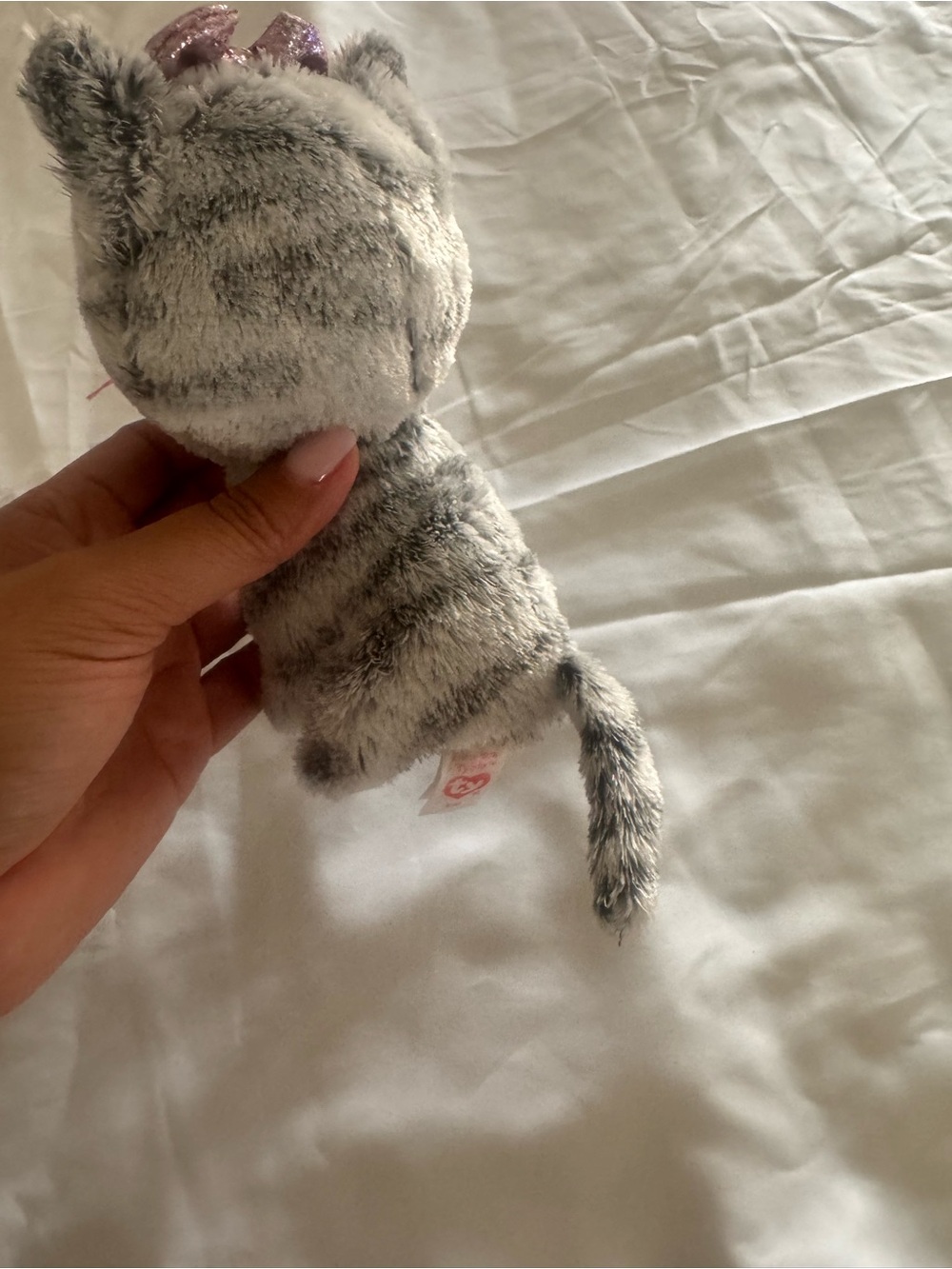 Ty Grey Plush Cat Toy with Pink Accents - Picture 4 of 4